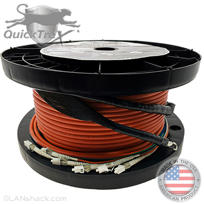 96 Strand Indoor Plenum Rated Ultra Thin Micro Armored Multimode OM1 62.5/125 Custom Pre-Terminated Fiber Optic Cable Assembly with Corning® Glass - Made in the USA by QuickTreX®