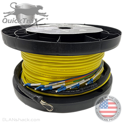 6 Strand Indoor Plenum Rated Ultra Thin Micro Armored Singlemode Custom Pre-Terminated Fiber Optic Cable Assembly with Corning® Glass - Made in the USA by QuickTreX®