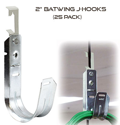 2"  Universal Galvanized Steel Batwing J-Hooks for Cable Support & Wire Management - 25 Pack