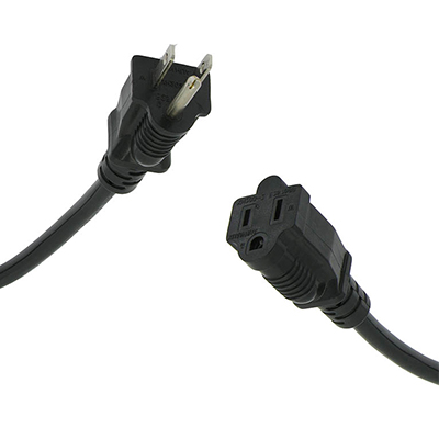 15 Ft Black Power Cord with NEMA 5-15P to 5-15R Connectors and 16/3 AWG Conductors (AC125V / 13A / 1625W) - RoHS Compliant and UL Approved