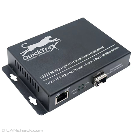 QuickTreX 10 Gigabit SFP+ LC to RJ45 Fiber Optic to Ethernet Media Converter - Singlemode or Multimode Compatible with Mounting Flange