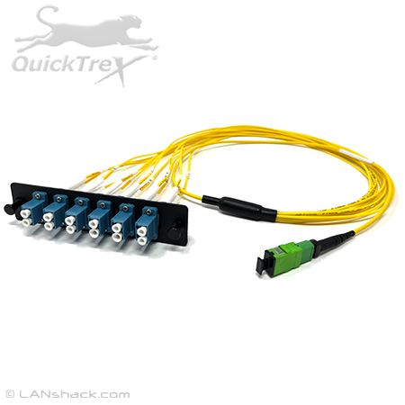 12 Fiber Singlemode 1 X 12 MTP/MPO APC Female to 12 LC UPC LGX Adapter Panel Cable Harness by QuickTreX