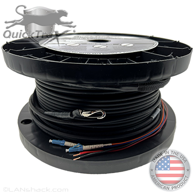 2 Strand Outdoor (OSP) Direct Burial Rated Ultra Thin Micro Armored Singlemode Pre-Terminated Hybrid Power + Fiber Optic Cable Assembly with Corning® Glass and 2 x 18 AWG Power Wires - Made in the USA by QuickTreX®