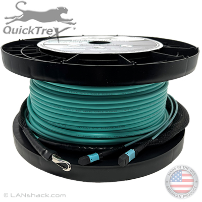 12 Fiber MTP (1 x 12) Indoor Plenum Rated Ultra Thin Micro Armored Multimode 10-GIG OM3 50/125 Custom Fiber Optic MTP Trunk Cable Assembly - Made in USA by QuickTreX® with Genuine US Conec® Connectors and Corning® Glass