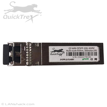 QuickTreX 10 Gigabit Multimode LC Duplex SFP+ Fiber Optic Transceiver - Hot Pluggable and Cisco Compatible - 300 Meters at 850 nm