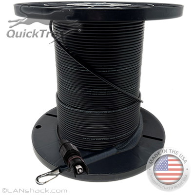 1 Fiber Singlemode HFOC OptiTap Preconnectorized Indoor/Outdoor Fiber Optic Cable Assembly with Weatherproof IP68 Rated Connectors and Corning Glass - Custom Made in USA by QuickTreX®