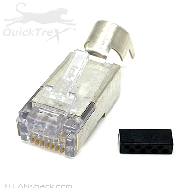QuickTreX Premium Category 6E / 5E Shielded RJ45 Modular Plugs with Loadbar - Bag of 10 - Made in the USA - RoHS and TAA Compliant 